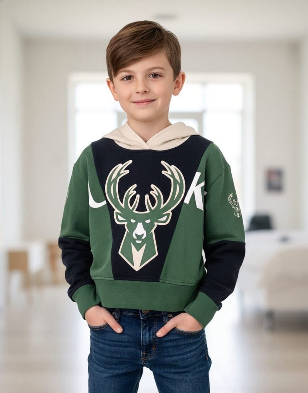 Milwaukee Bucks NBA Kids Hoodie Green Pullover Sweatshirt Green Size 7/8
